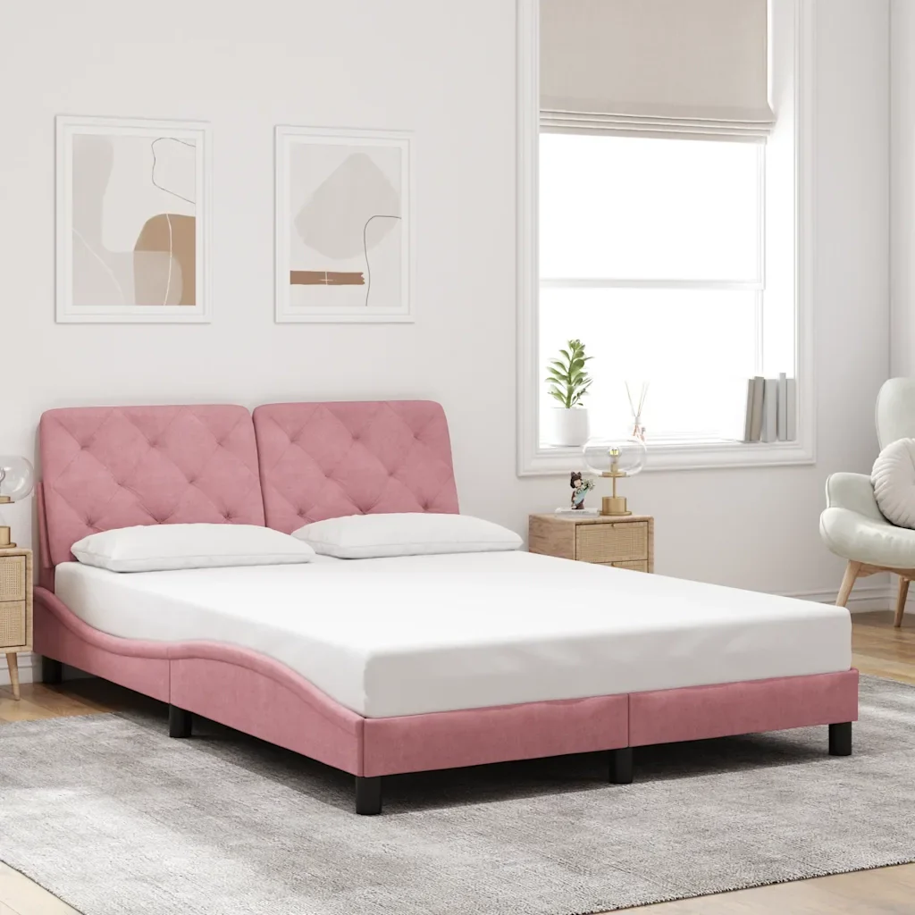 Letto matrimoniale | Letto per adulti | Giroletto senza Materasso Rosa 120x200 cm in Velluto - Image 2