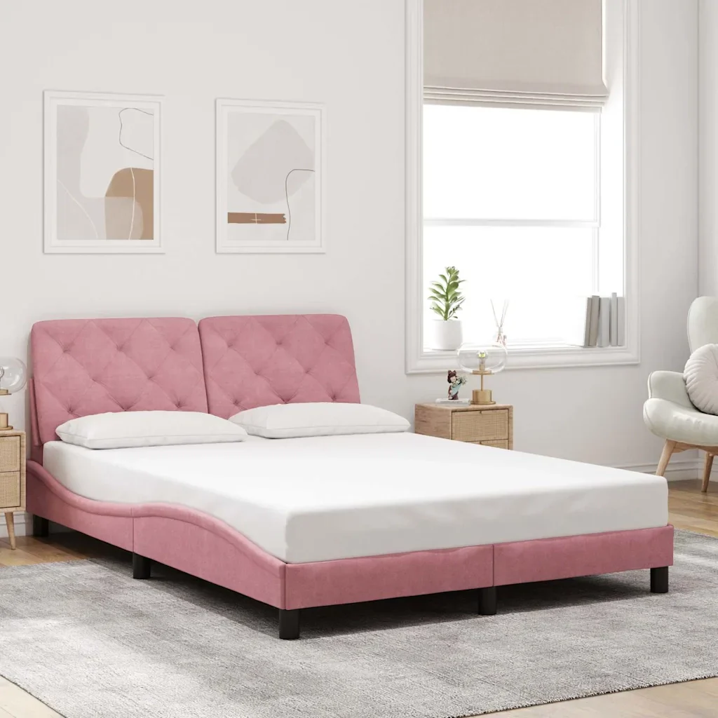 Letto matrimoniale | Letto per adulti | Giroletto senza Materasso Rosa 140x190 cm in Velluto - Image 2