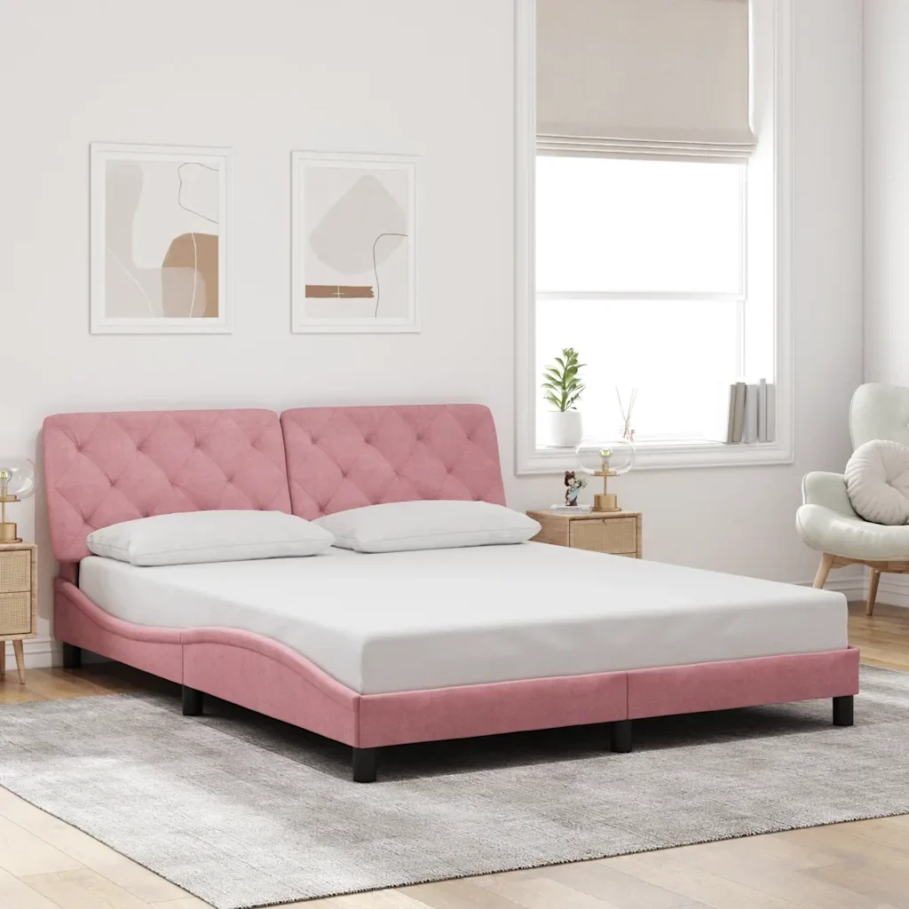 Letto matrimoniale | Letto per adulti | Giroletto senza Materasso Rosa 160x200 cm in Velluto - Image 2