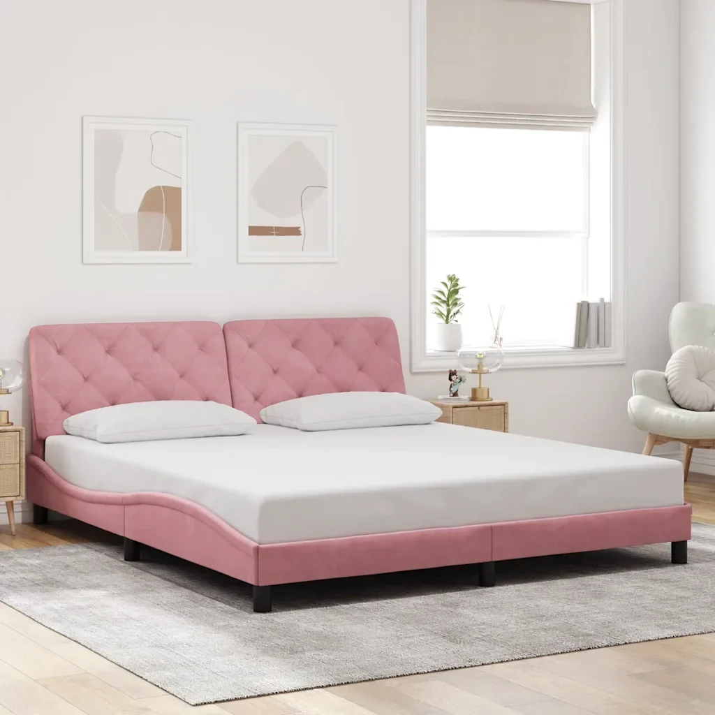 Letto matrimoniale | Letto per adulti | Giroletto senza Materasso Rosa 180x200 cm in Velluto - Image 2