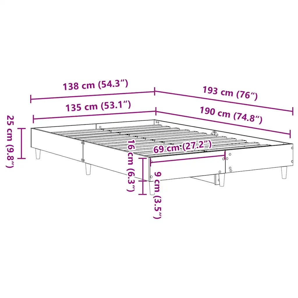 Letto matrimoniale | Letto per adulti | Giroletto senza Materasso Rovere Artigianale 135x190 cm - Image 10