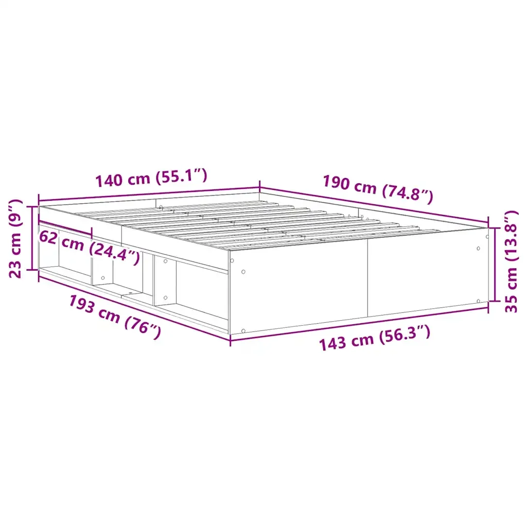 Letto matrimoniale | Letto per adulti | Giroletto senza Materasso Rovere Artigianale 140x190cm - Image 10