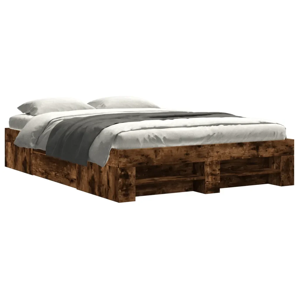 Letto matrimoniale | Letto per adulti | Giroletto senza Materasso Rovere Fumo 120x190 cm in Truciolato