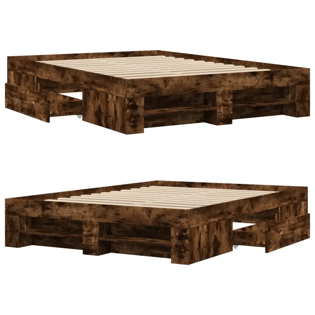 Letto matrimoniale | Letto per adulti | Giroletto senza Materasso Rovere Fumo 120x190 cm in Truciolato - Image 8