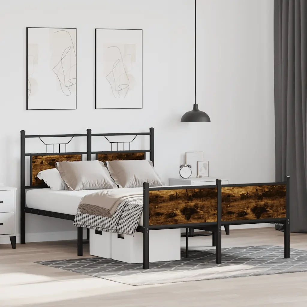 Letto matrimoniale | Letto per adulti | Giroletto senza Materasso Rovere Fumo 120x190 cm in Truciolato - Image 5
