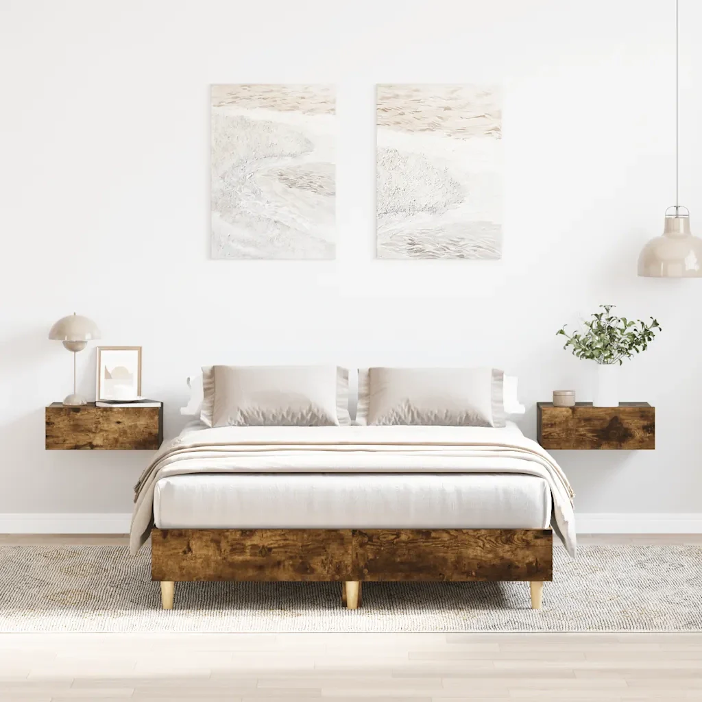 Letto matrimoniale | Letto per adulti | Giroletto senza Materasso Rovere Fumo 120x190 cm in Truciolato - Image 2