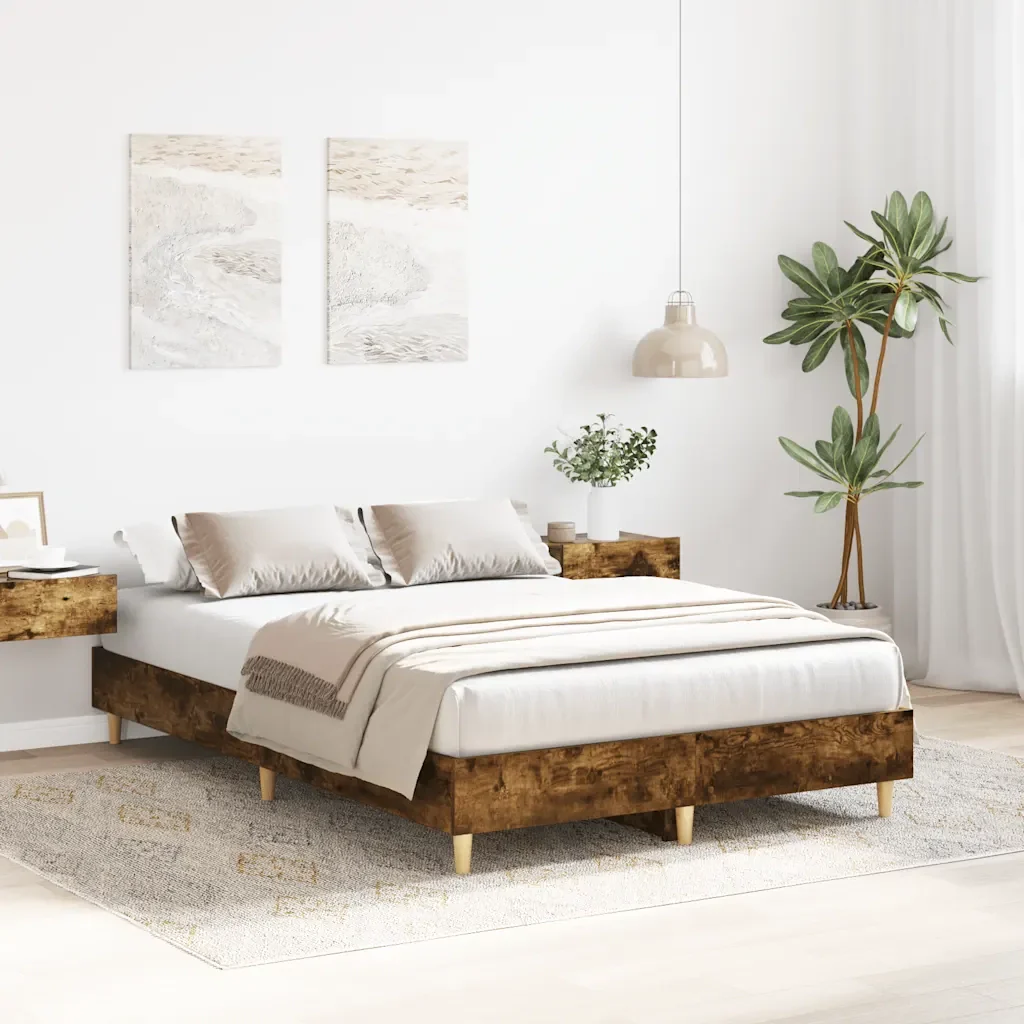 Letto matrimoniale | Letto per adulti | Giroletto senza Materasso Rovere Fumo 120x190 cm in Truciolato - Image 3