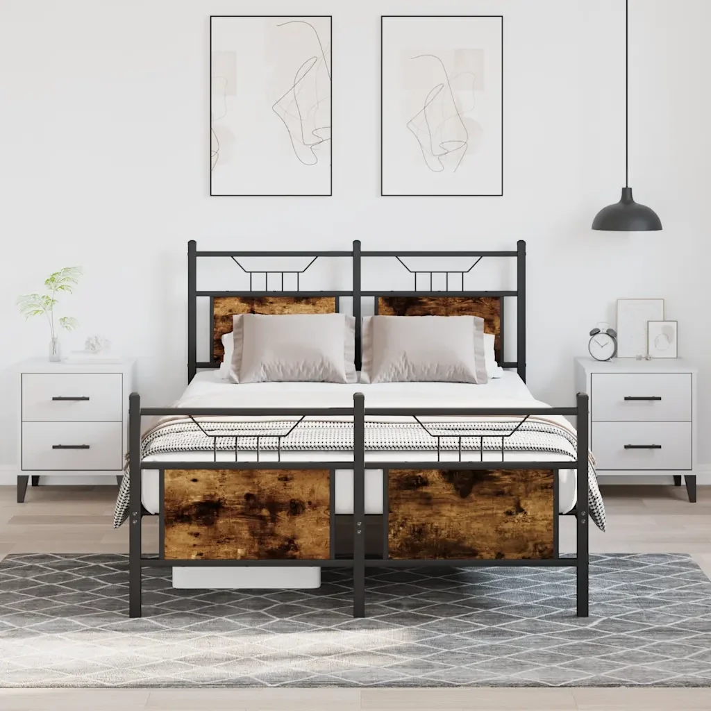 Letto matrimoniale | Letto per adulti | Giroletto senza Materasso Rovere Fumo 120x190 cm in Truciolato - Image 2