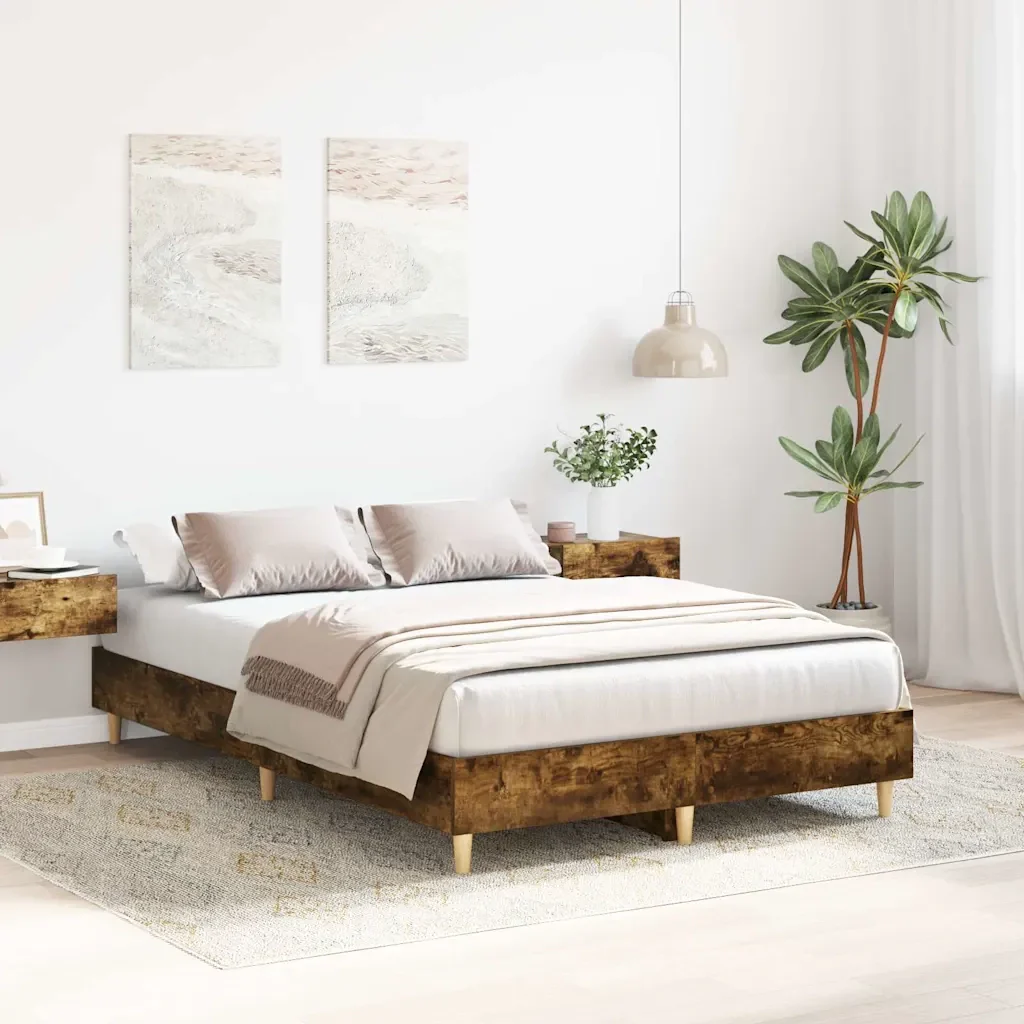 Letto matrimoniale | Letto per adulti | Giroletto senza Materasso Rovere Fumo 120x200 cm in Truciolato - Image 4