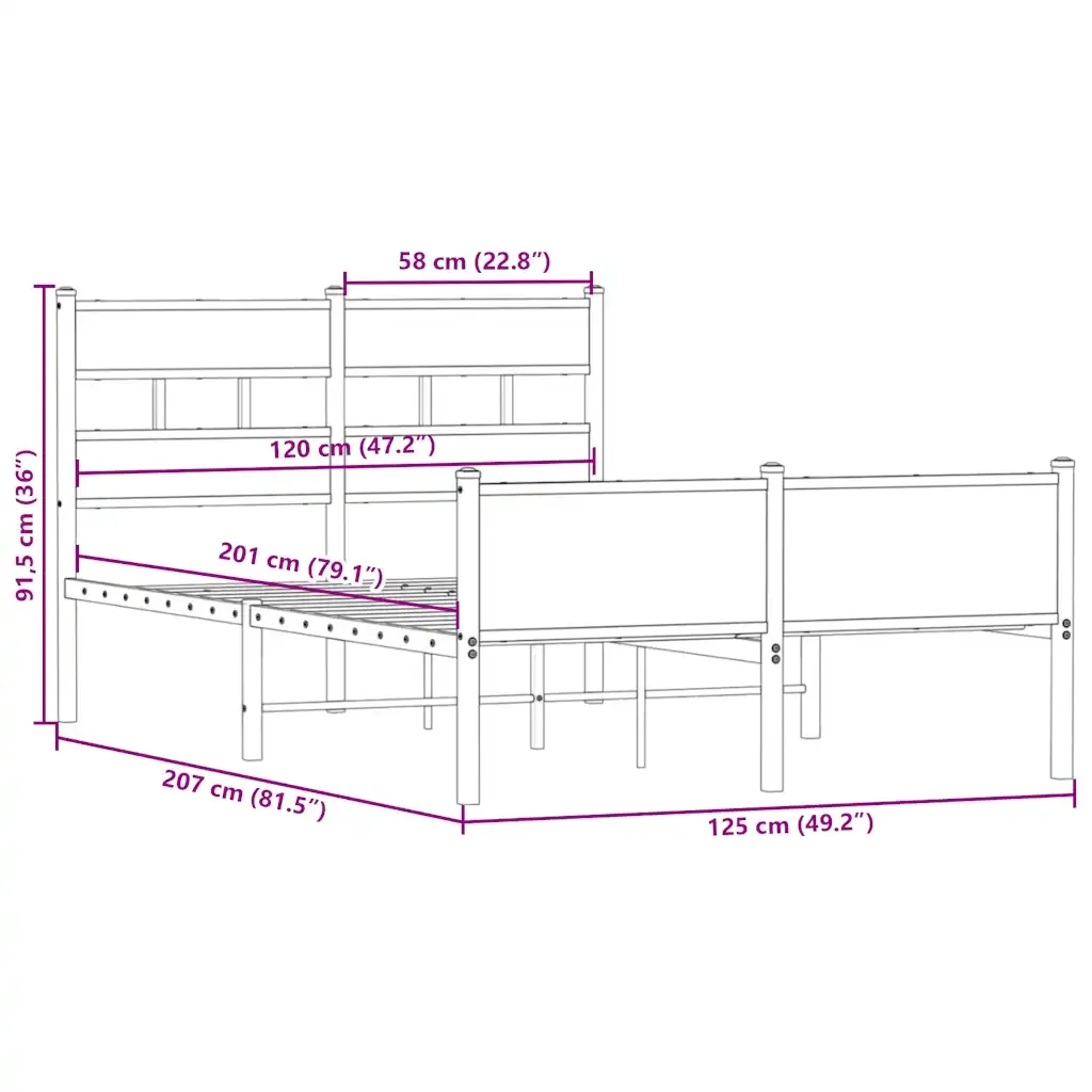 Letto matrimoniale | Letto per adulti | Giroletto senza Materasso Rovere Fumo 120x200 cm in Truciolato - Image 9