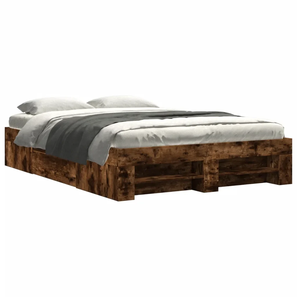 Letto matrimoniale | Letto per adulti | Giroletto senza Materasso Rovere Fumo 120x200 cm in Truciolato