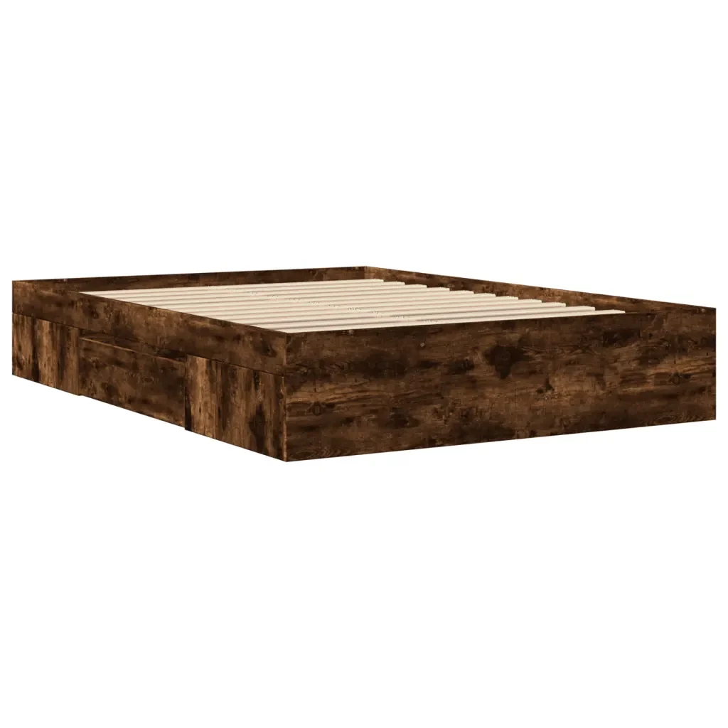 Letto matrimoniale | Letto per adulti | Giroletto senza Materasso Rovere Fumo 120x200 cm in Truciolato - Image 7