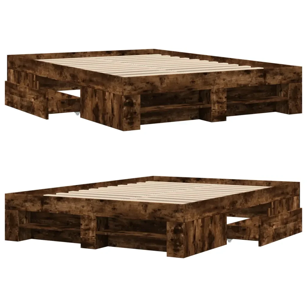 Letto matrimoniale | Letto per adulti | Giroletto senza Materasso Rovere Fumo 120x200 cm in Truciolato - Image 8