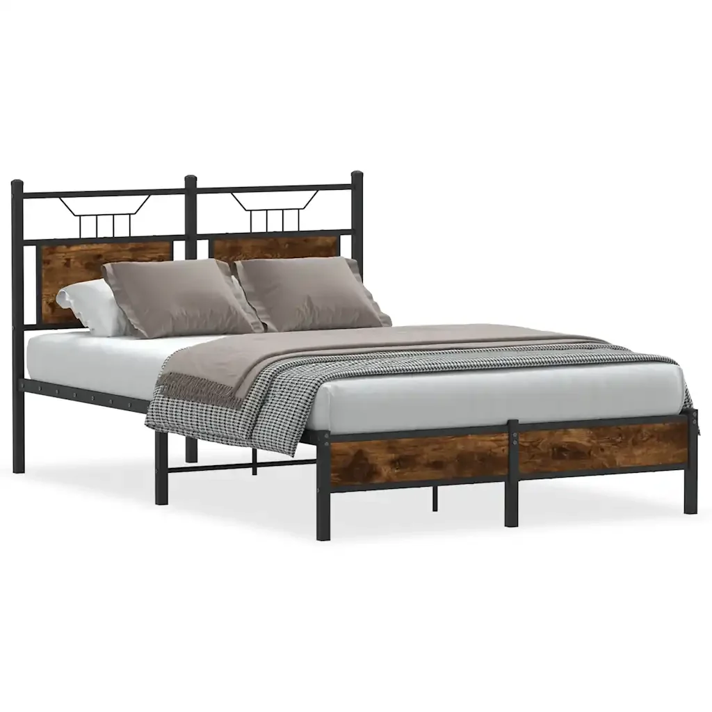 Letto matrimoniale | Letto per adulti | Giroletto senza Materasso Rovere Fumo 120x200 cm in Truciolato