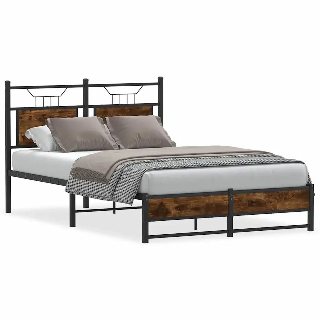 Letto matrimoniale | Letto per adulti | Giroletto senza Materasso Rovere Fumo 120x200 cm in Truciolato