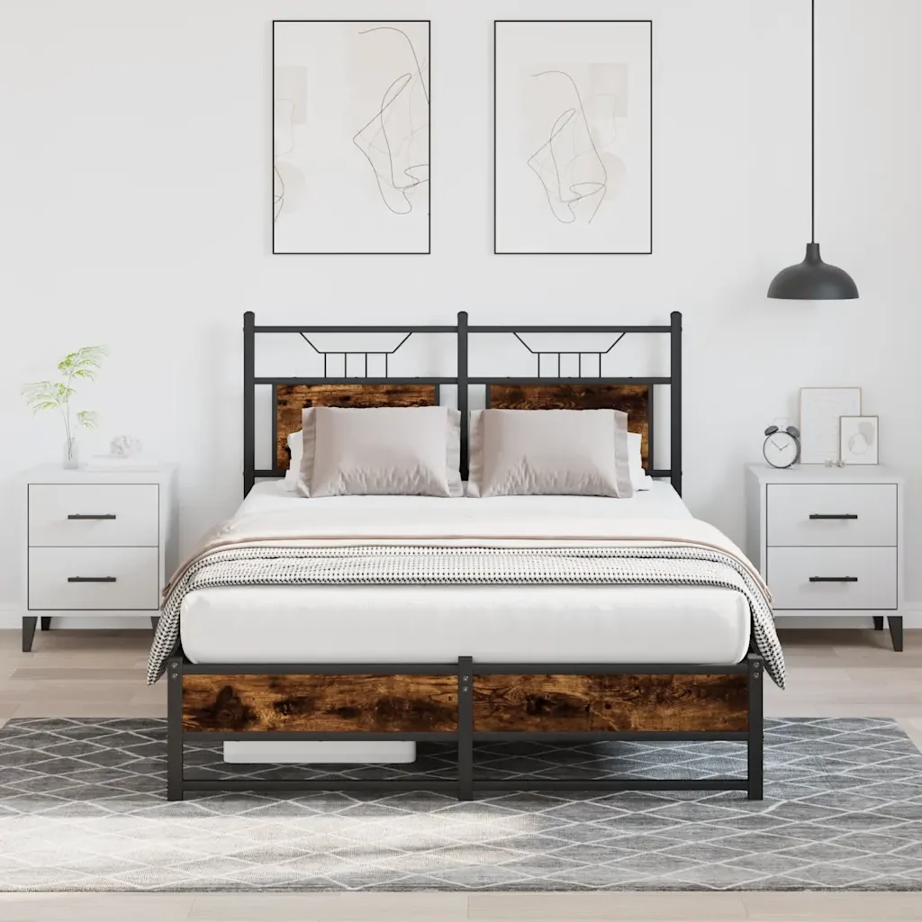 Letto matrimoniale | Letto per adulti | Giroletto senza Materasso Rovere Fumo 120x200 cm in Truciolato - Image 2