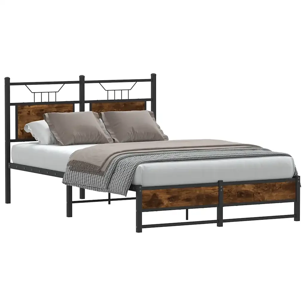 Letto matrimoniale | Letto per adulti | Giroletto senza Materasso Rovere Fumo 120x200 cm in Truciolato - Image 4
