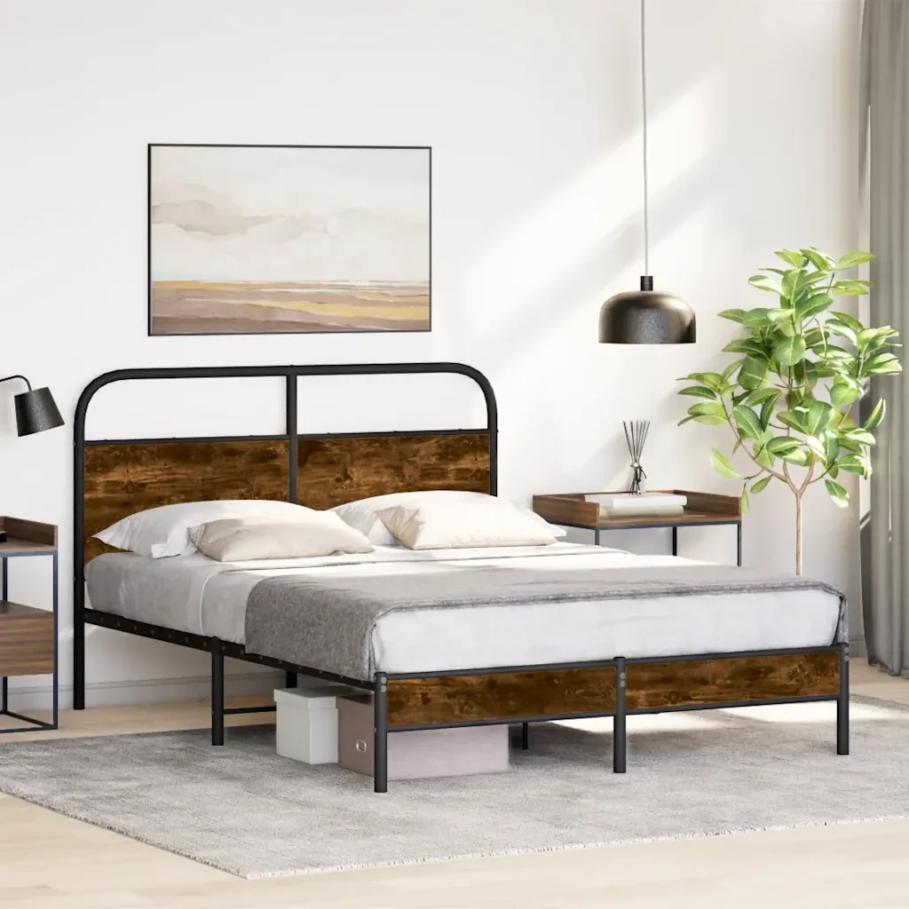 Letto matrimoniale | Letto per adulti | Giroletto senza Materasso Rovere Fumo 120x200 cm in Truciolato - Image 2