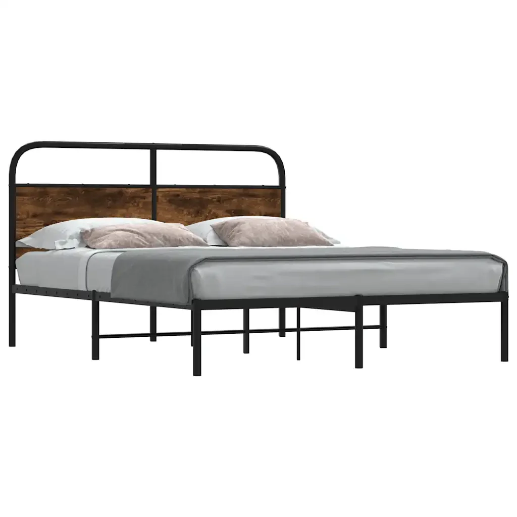 Letto matrimoniale | Letto per adulti | Giroletto senza Materasso Rovere Fumo 120x200 cm in Truciolato - Image 2