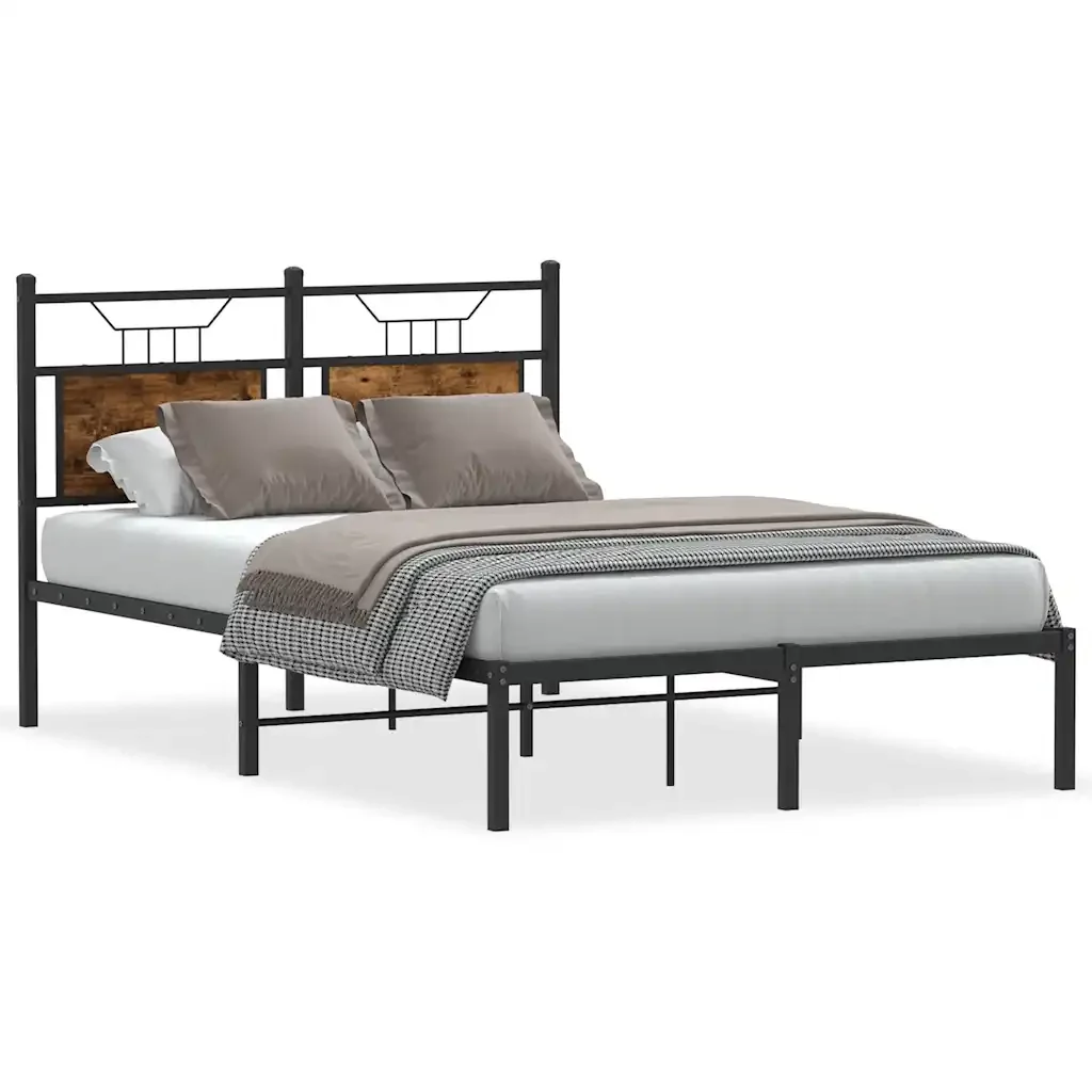 Letto matrimoniale | Letto per adulti | Giroletto senza Materasso Rovere Fumo 120x200 cm in Truciolato