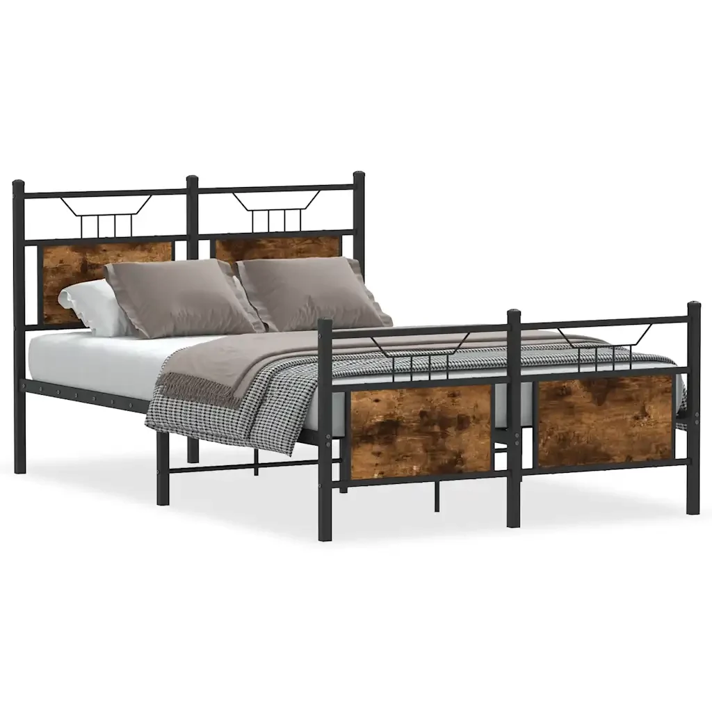 Letto matrimoniale | Letto per adulti | Giroletto senza Materasso Rovere Fumo 120x200 cm in Truciolato