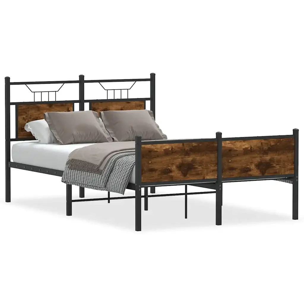 Letto matrimoniale | Letto per adulti | Giroletto senza Materasso Rovere Fumo 120x200 cm in Truciolato