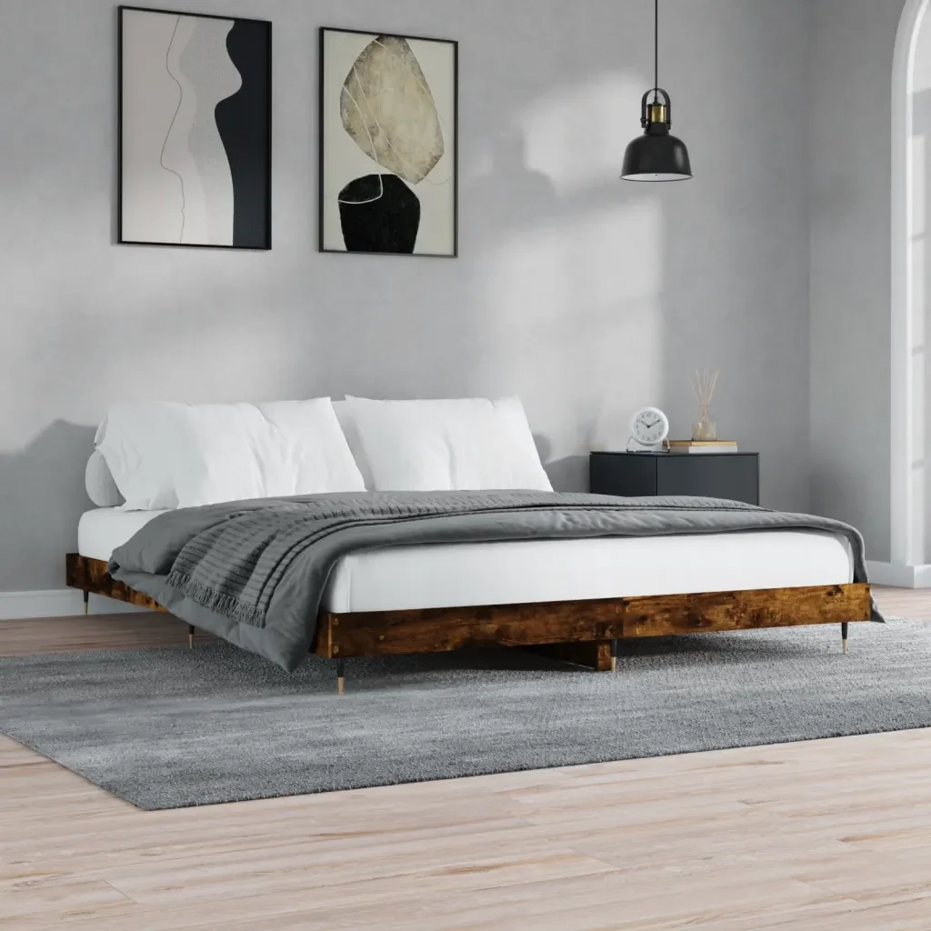 Letto matrimoniale | Letto per adulti | Giroletto senza Materasso Rovere Fumo 120x200 cm in Truciolato - Image 3