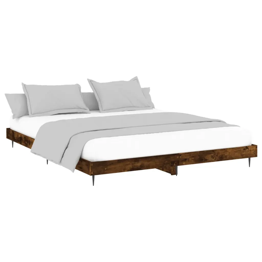 Letto matrimoniale | Letto per adulti | Giroletto senza Materasso Rovere Fumo 120x200 cm in Truciolato - Image 4