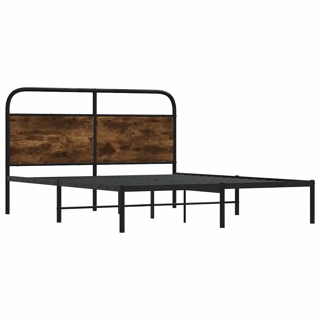 Letto matrimoniale | Letto per adulti | Giroletto senza Materasso Rovere Fumo 135x190 cm in Truciolato - Image 4