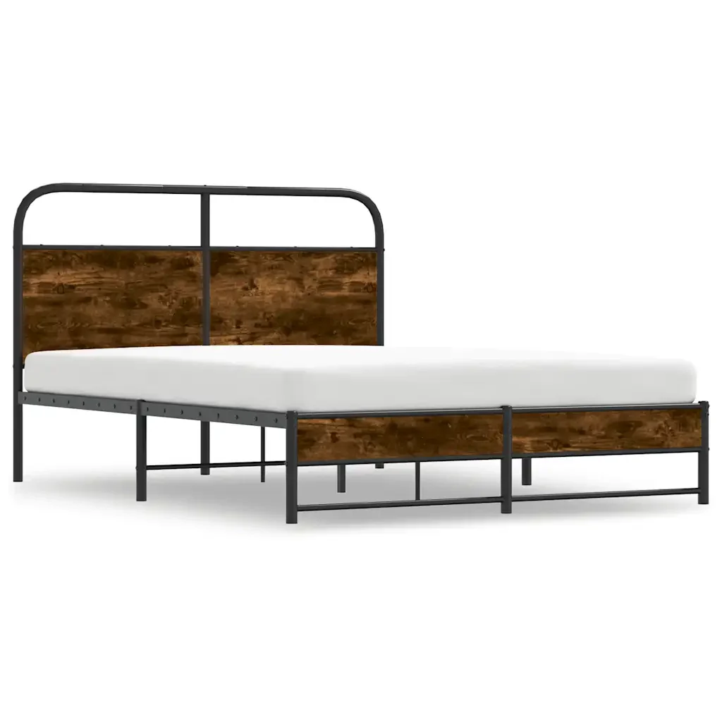 Letto matrimoniale | Letto per adulti | Giroletto senza Materasso Rovere Fumo 135x190 cm in Truciolato - Image 3