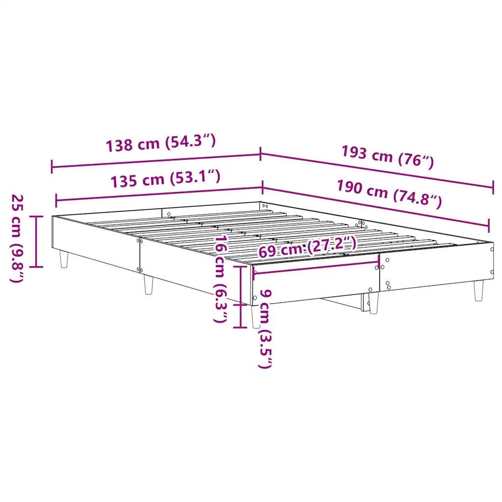Letto matrimoniale | Letto per adulti | Giroletto senza Materasso Rovere Fumo 135x190 cm in Truciolato - Image 10