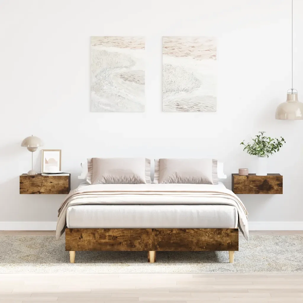 Letto matrimoniale | Letto per adulti | Giroletto senza Materasso Rovere Fumo 135x190 cm in Truciolato - Image 2