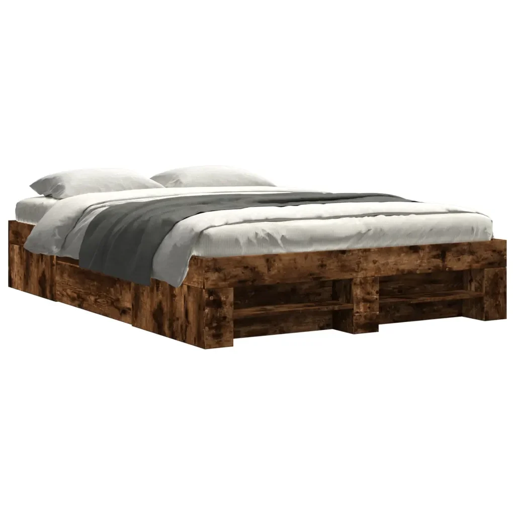 Letto matrimoniale | Letto per adulti | Giroletto senza Materasso Rovere Fumo 140x190 cm in Truciolato