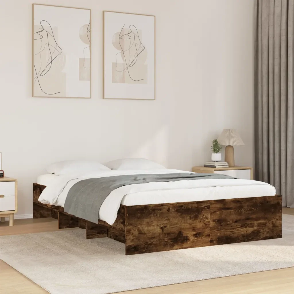 Letto matrimoniale | Letto per adulti | Giroletto senza Materasso Rovere Fumo 140x190 cm in Truciolato - Image 2