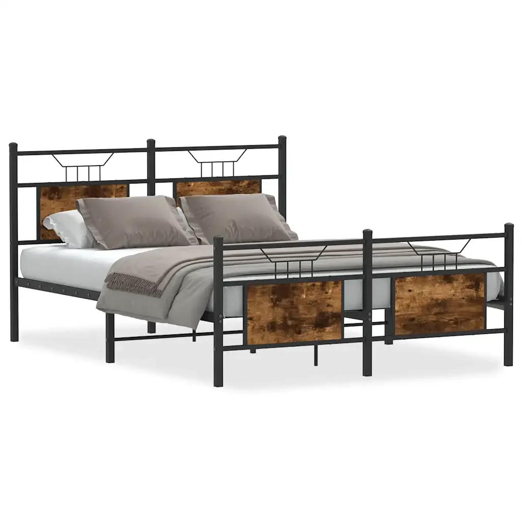 Letto matrimoniale | Letto per adulti | Giroletto senza Materasso Rovere Fumo 140x200 cm in Truciolato