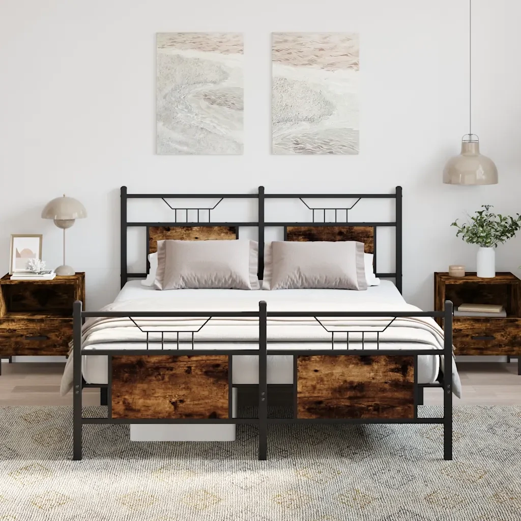 Letto matrimoniale | Letto per adulti | Giroletto senza Materasso Rovere Fumo 140x200 cm in Truciolato - Image 2