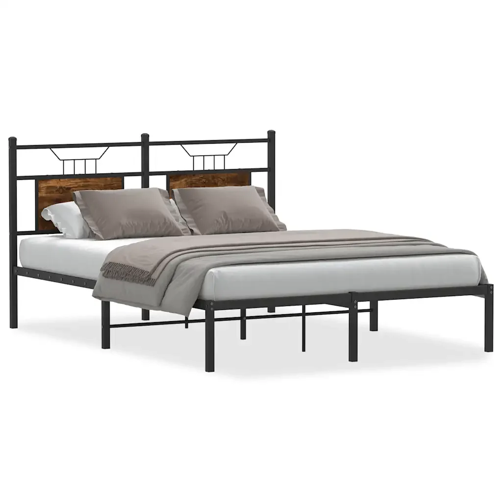 Letto matrimoniale | Letto per adulti | Giroletto senza Materasso Rovere Fumo 140x200 cm in Truciolato