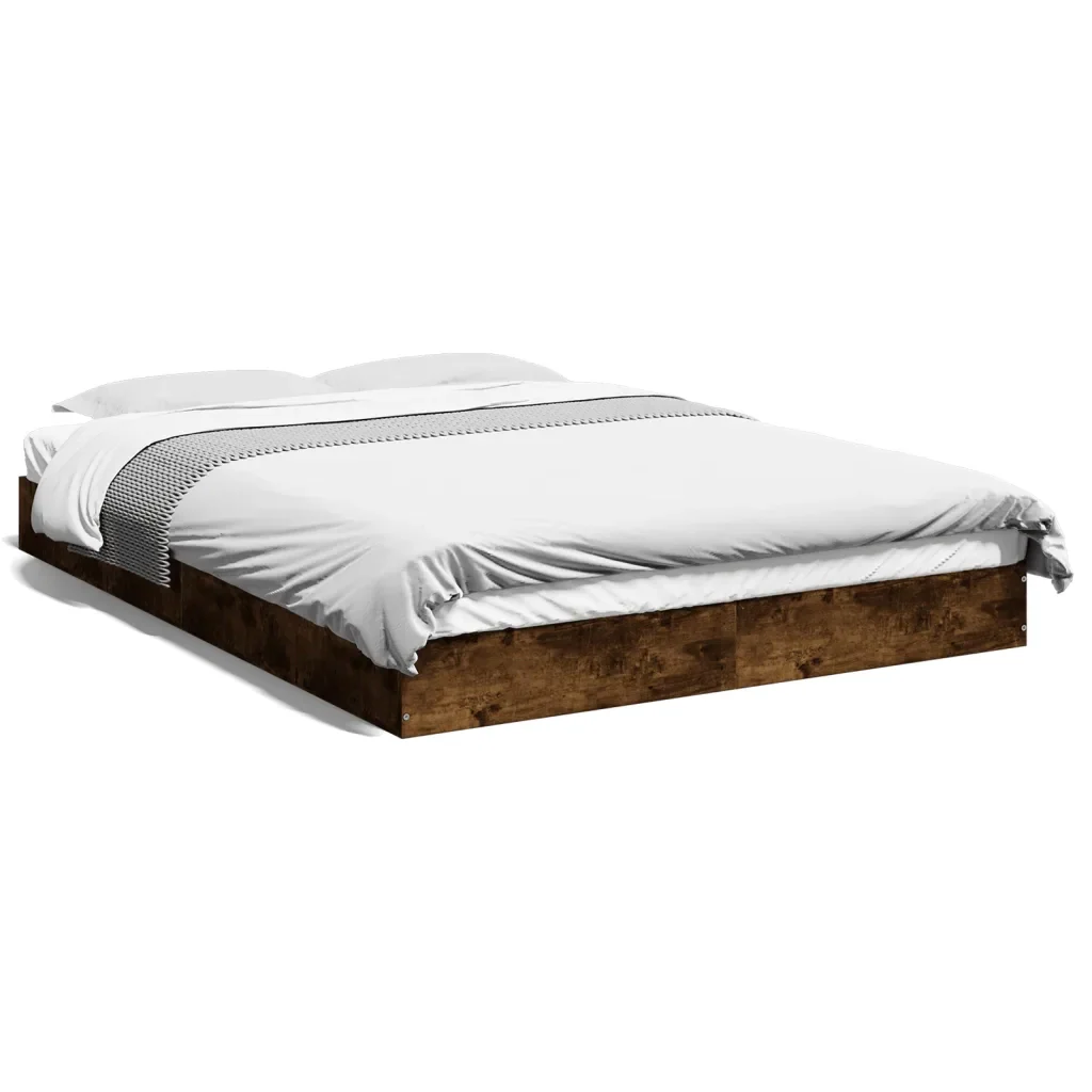 Letto matrimoniale | Letto per adulti | Giroletto senza Materasso Rovere Fumo 140x200 cm in Truciolato