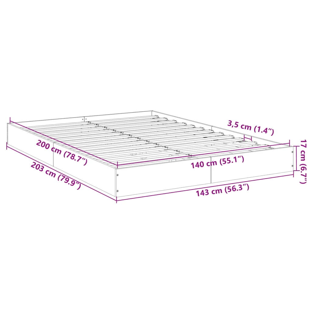 Letto matrimoniale | Letto per adulti | Giroletto senza Materasso Rovere Fumo 140x200 cm in Truciolato - Image 10