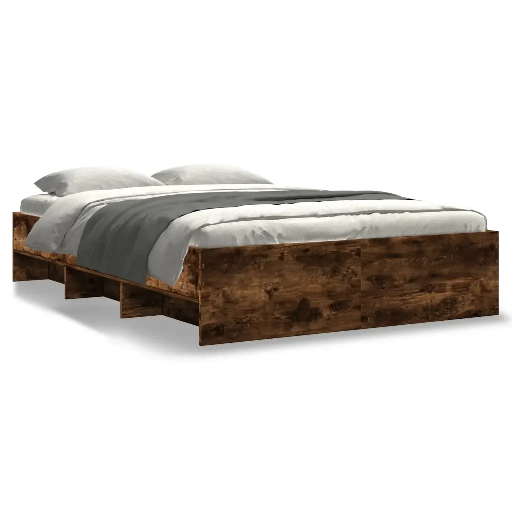 Letto matrimoniale | Letto per adulti | Giroletto senza Materasso Rovere Fumo 140x200 cm in Truciolato