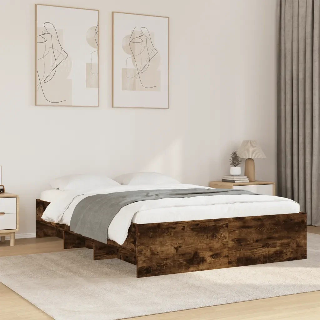 Letto matrimoniale | Letto per adulti | Giroletto senza Materasso Rovere Fumo 140x200 cm in Truciolato - Image 2