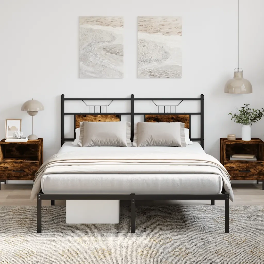 Letto matrimoniale | Letto per adulti | Giroletto senza Materasso Rovere Fumo 140x200 cm in Truciolato - Image 2