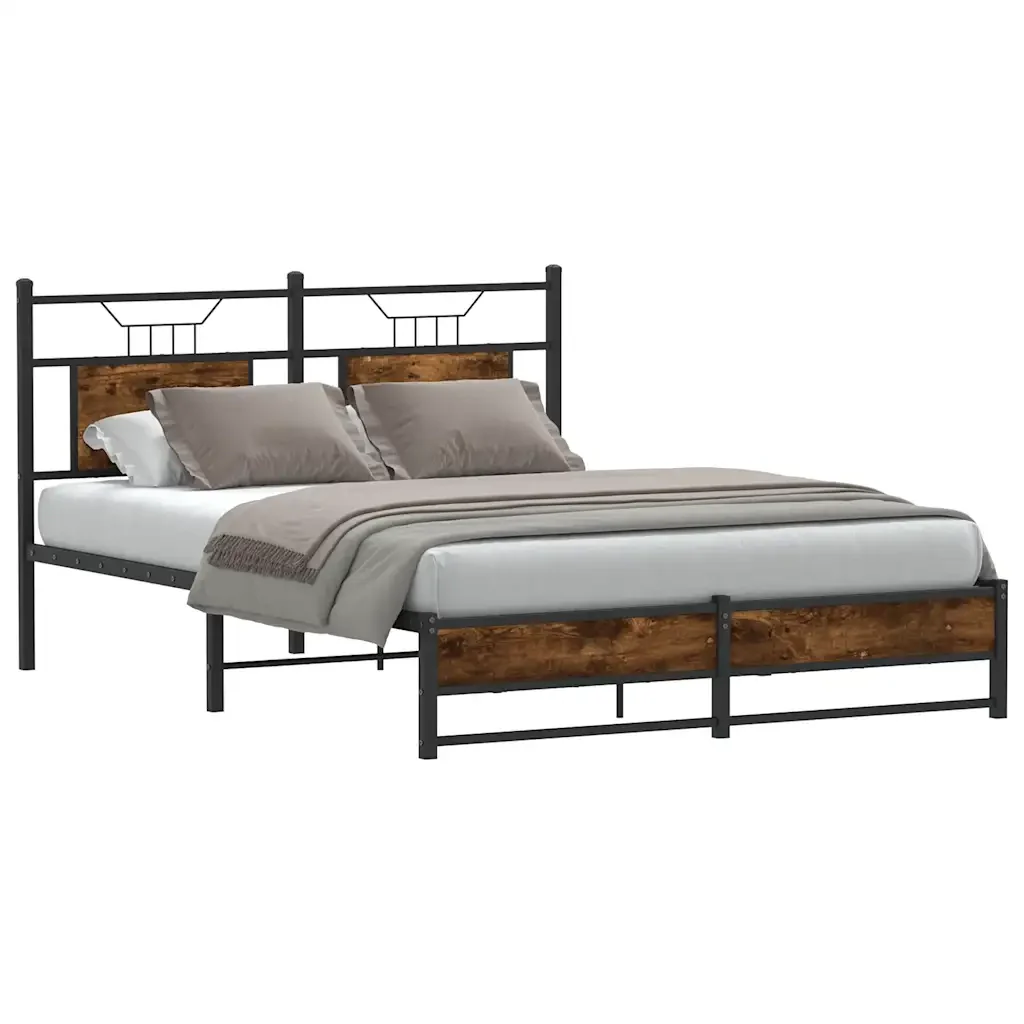 Letto matrimoniale | Letto per adulti | Giroletto senza Materasso Rovere Fumo 140x200 cm in Truciolato - Image 4
