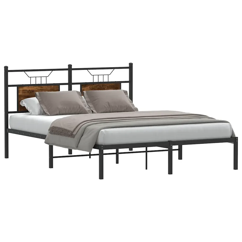 Letto matrimoniale | Letto per adulti | Giroletto senza Materasso Rovere Fumo 140x200 cm in Truciolato - Image 3