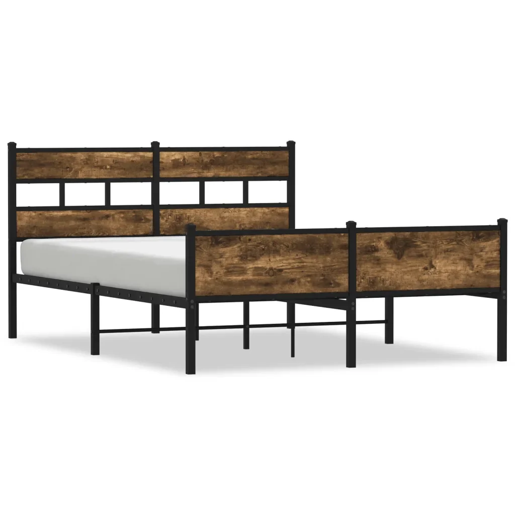 Letto matrimoniale | Letto per adulti | Giroletto senza Materasso Rovere Fumo 140x200 cm in Truciolato