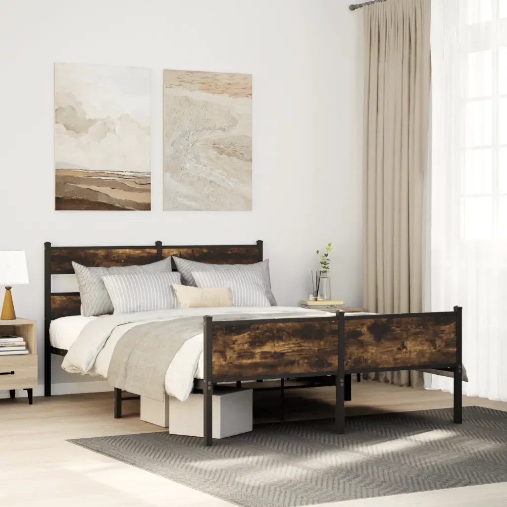 Letto matrimoniale | Letto per adulti | Giroletto senza Materasso Rovere Fumo 140x200 cm in Truciolato - Image 2