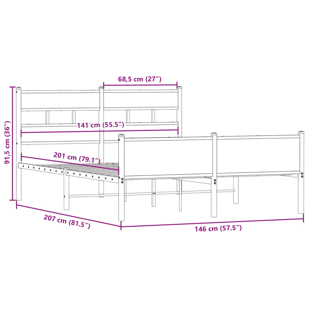 Letto matrimoniale | Letto per adulti | Giroletto senza Materasso Rovere Fumo 140x200 cm in Truciolato - Image 9