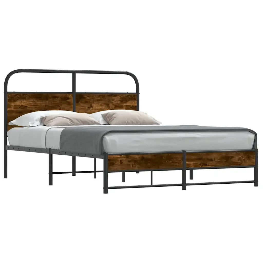 Letto matrimoniale | Letto per adulti | Giroletto senza Materasso Rovere Fumo 140x200 cm in Truciolato
