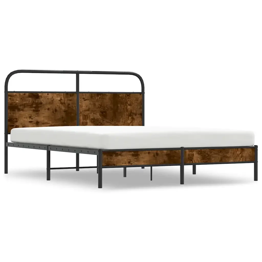 Letto matrimoniale | Letto per adulti | Giroletto senza Materasso Rovere Fumo 150x200 cm in Truciolato - Image 4