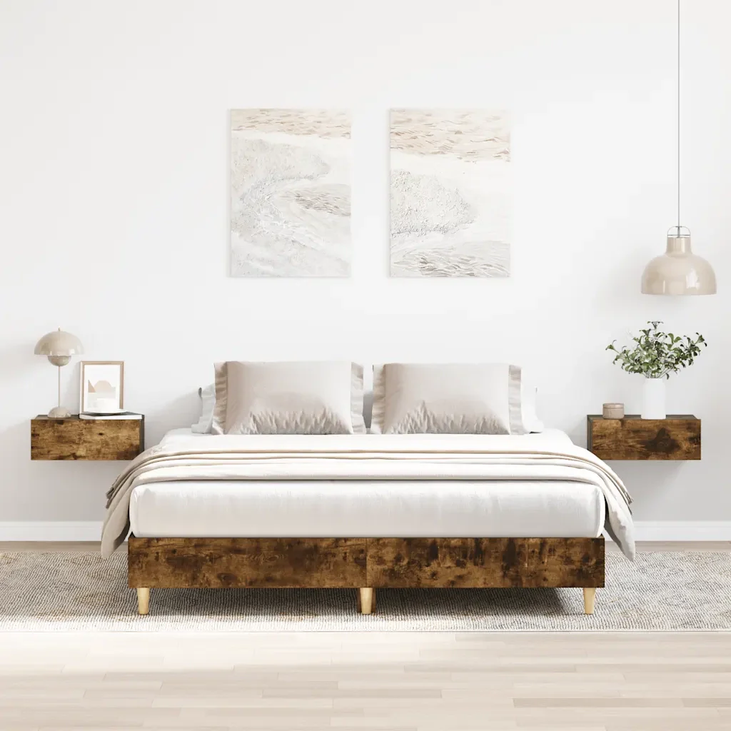 Letto matrimoniale | Letto per adulti | Giroletto senza Materasso Rovere Fumo 150x200 cm in Truciolato - Image 2